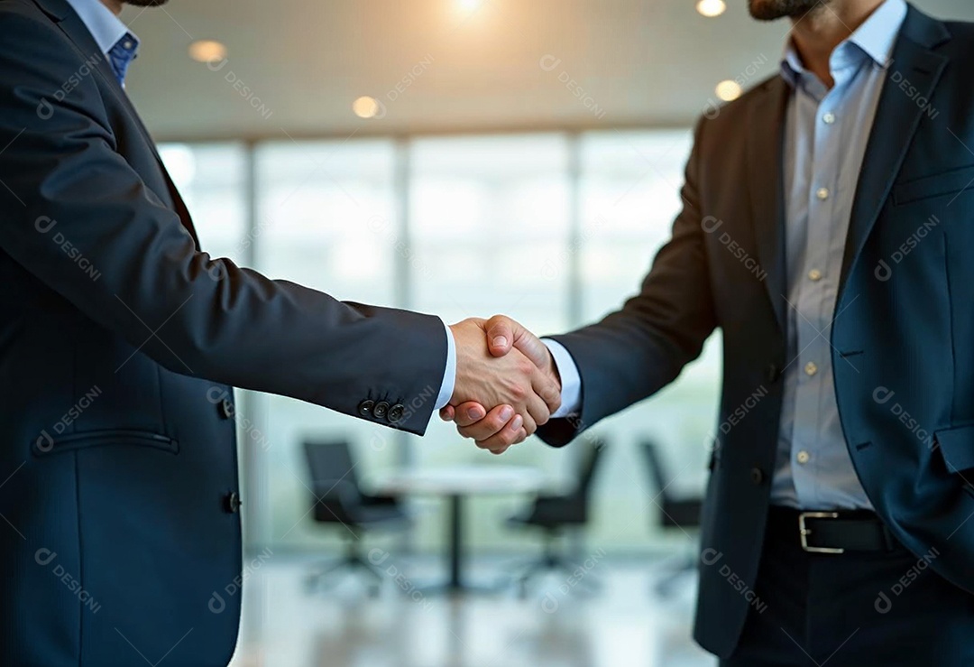 Um retrato de empresários dando apertos de mãos em fundo desfocado