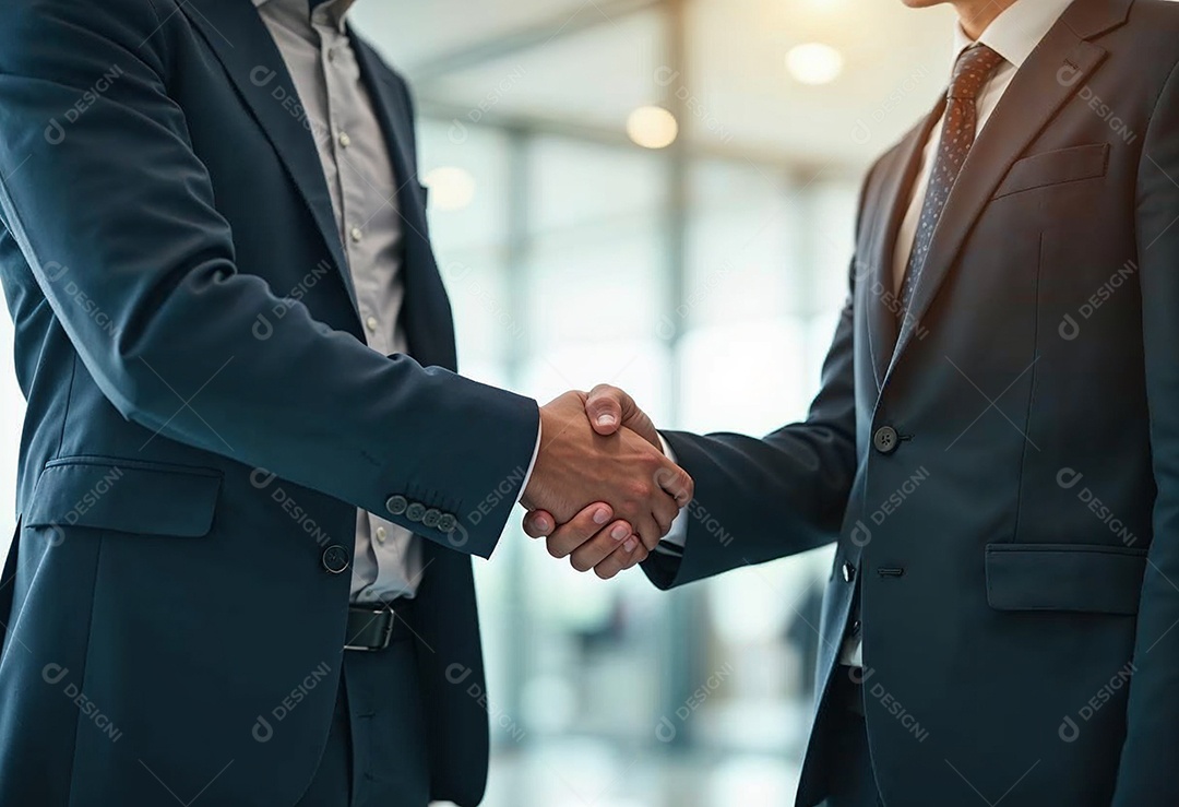 Um retrato de empresários dando apertos de mãos em fundo desfocado