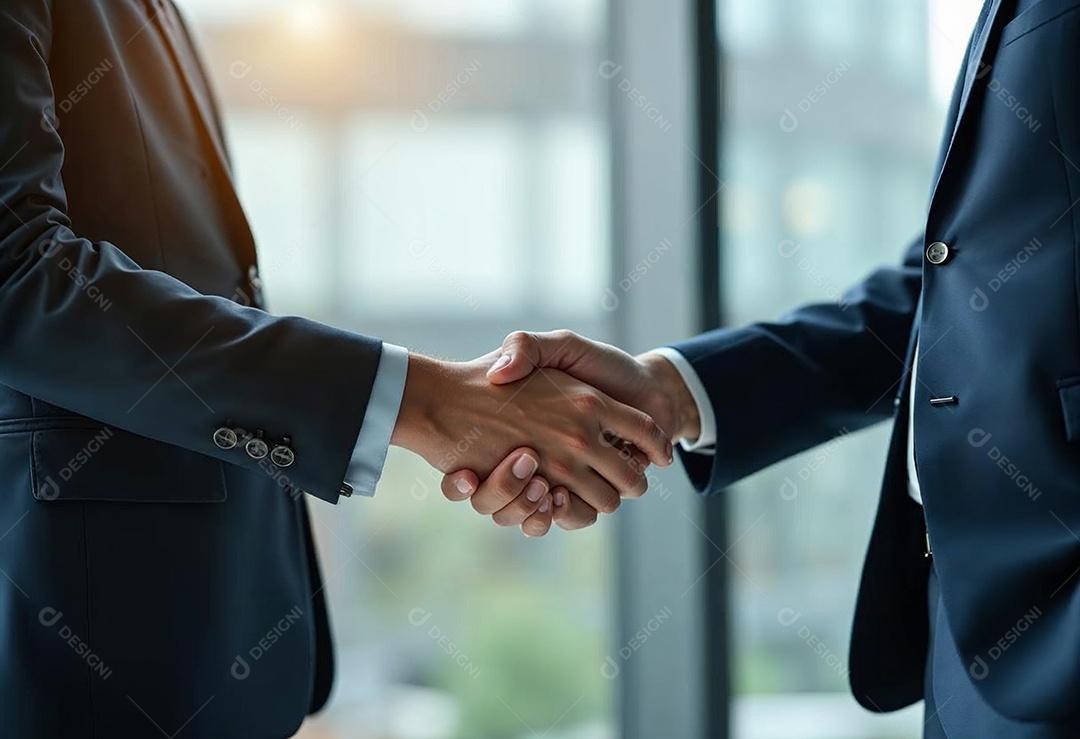 Um retrato de empresários dando apertos de mãos em fundo desfocado