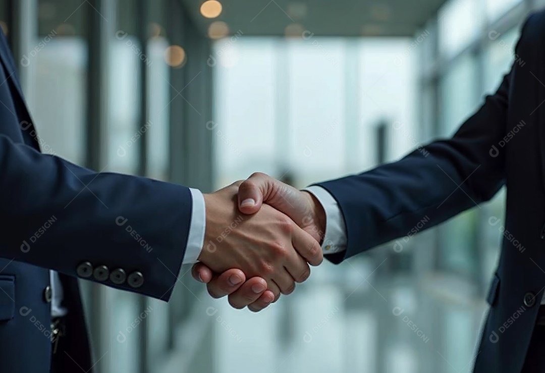 Um retrato de empresários dando apertos de mãos em fundo desfocado