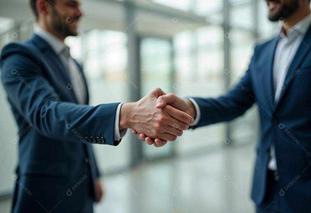 Um retrato de empresários dando apertos de mãos em fundo desfocado