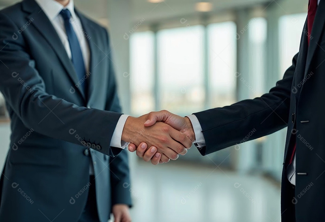 Um retrato de empresários dando apertos de mãos em fundo desfocado