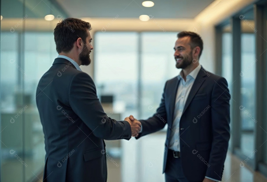 Um retrato de empresários dando apertos de mãos em fundo desfocado