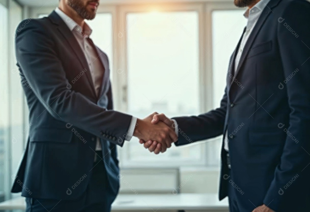 Um retrato de empresários dando apertos de mãos em fundo desfocado