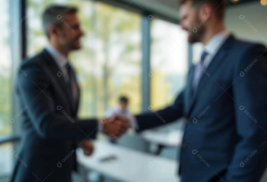 Um retrato de empresários dando apertos de mãos em fundo desfocado