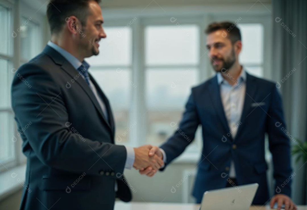 Um retrato de empresários dando apertos de mãos em fundo desfocado