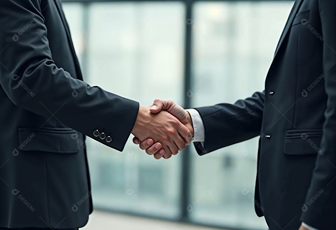 Um retrato de empresários dando apertos de mãos em fundo desfocado