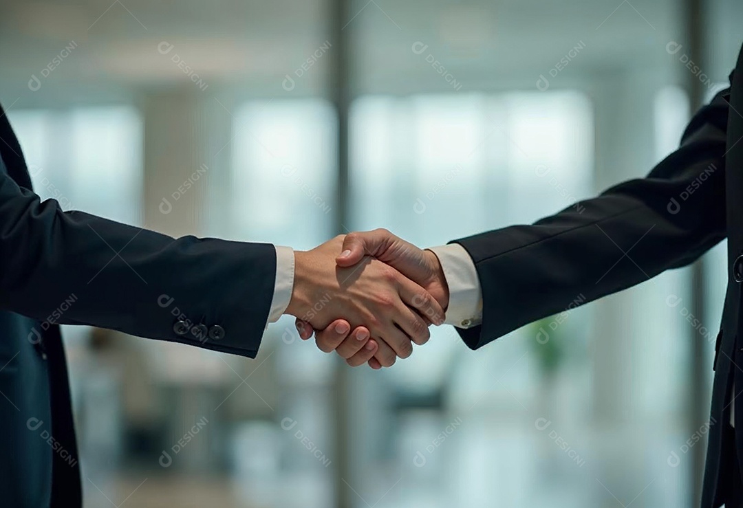 Um retrato de empresários dando apertos de mãos em fundo desfocado