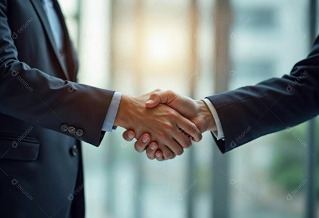 Um retrato de empresários dando apertos de mãos em fundo desfocado