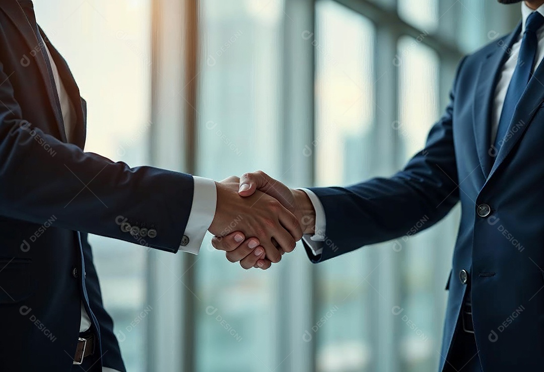 Um retrato de empresários dando apertos de mãos em fundo desfocado