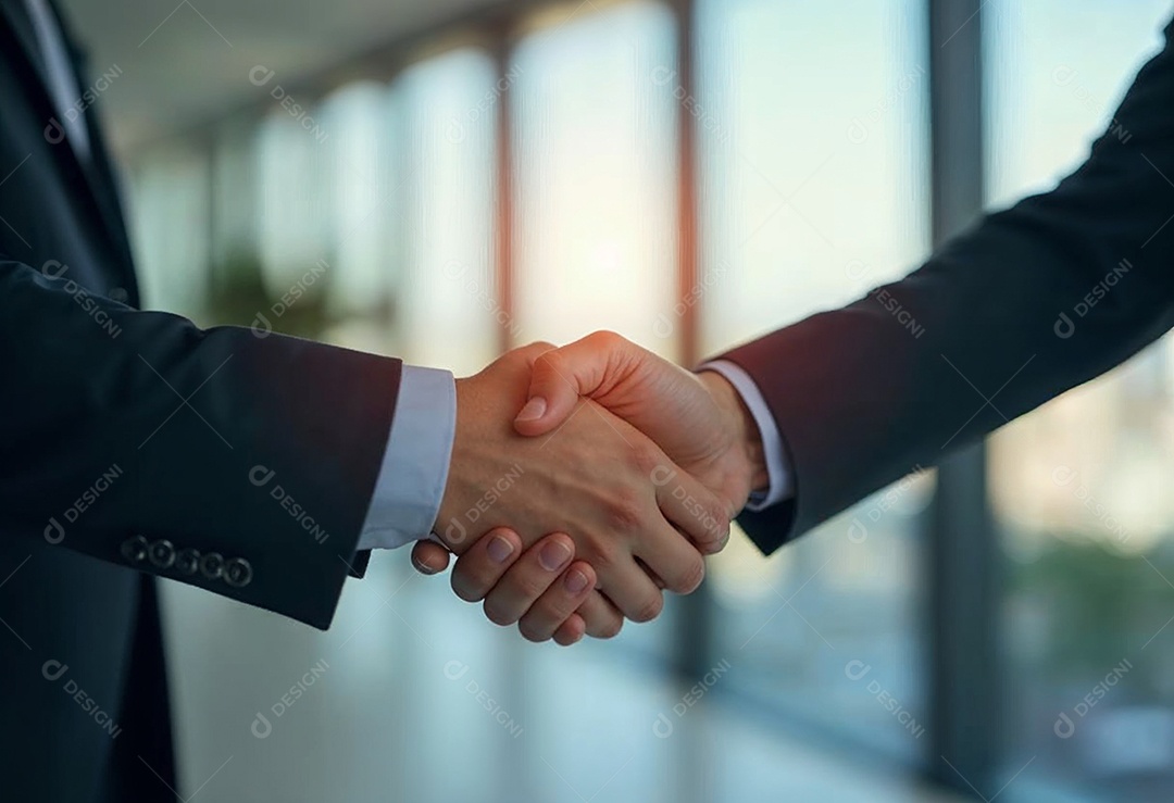 Um retrato de empresários dando apertos de mãos em fundo desfocado