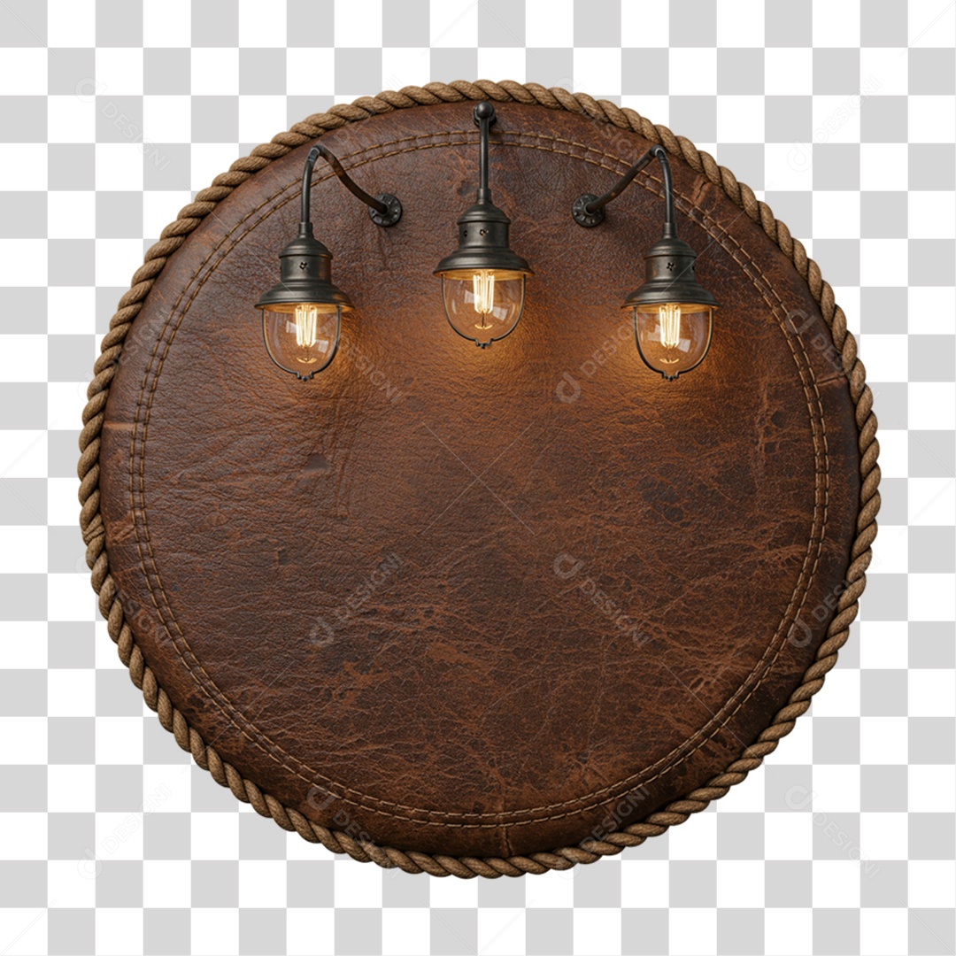 Placa de Madeira Couro com Lâmpadas PNG Transparente