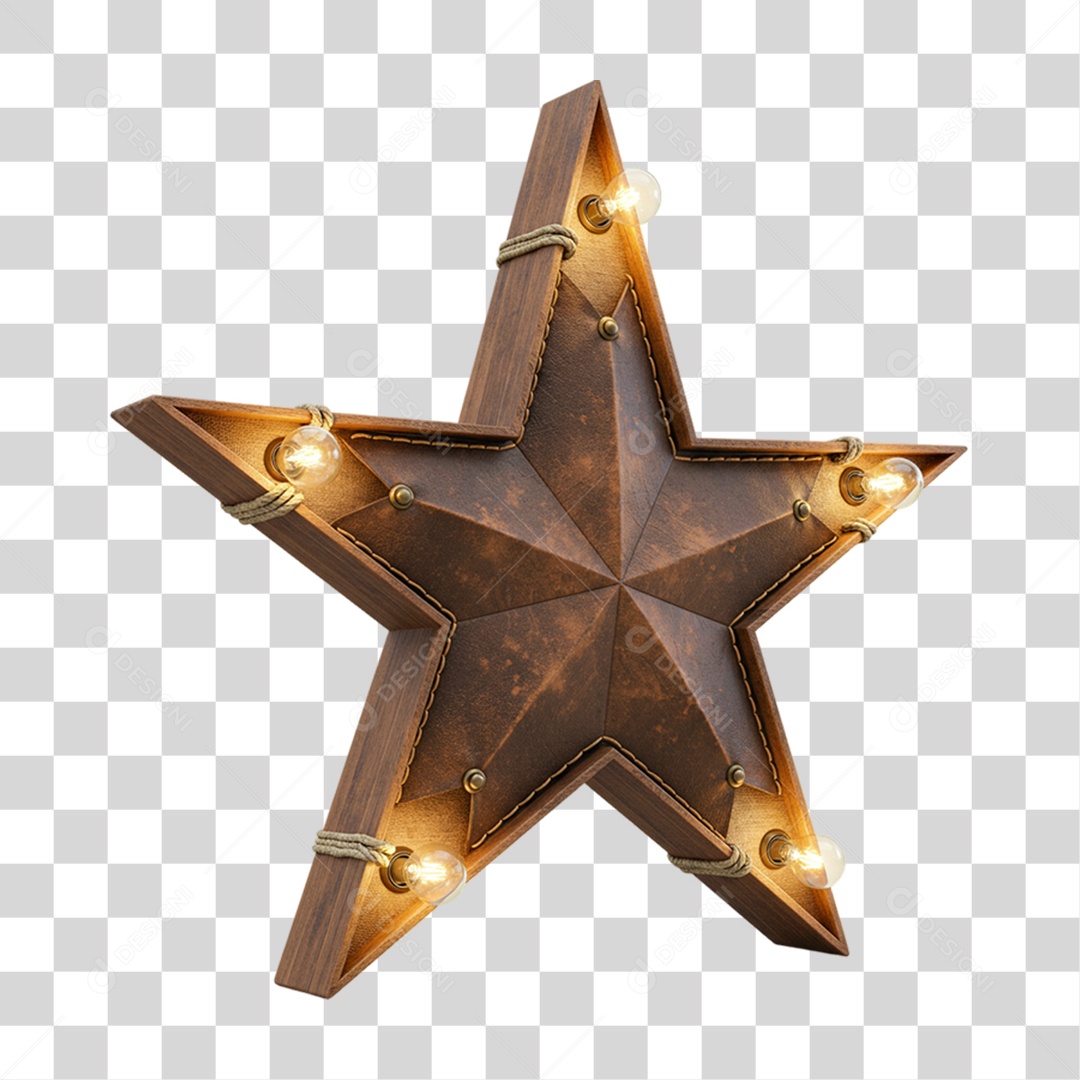 Estrela de Madeira Couro com Lâmpadas PNG Transparente