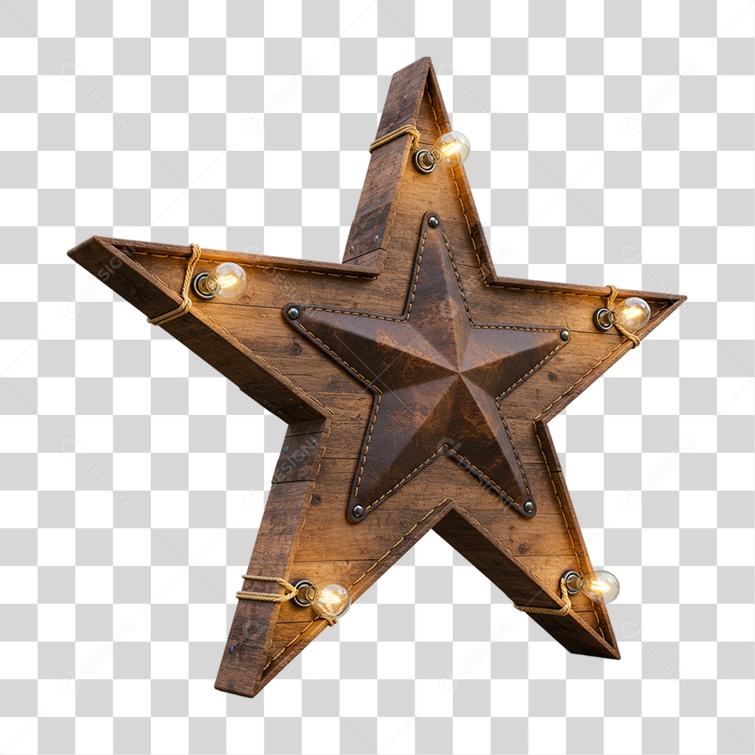 Estrela de Madeira Couro com Lâmpadas PNG Transparente