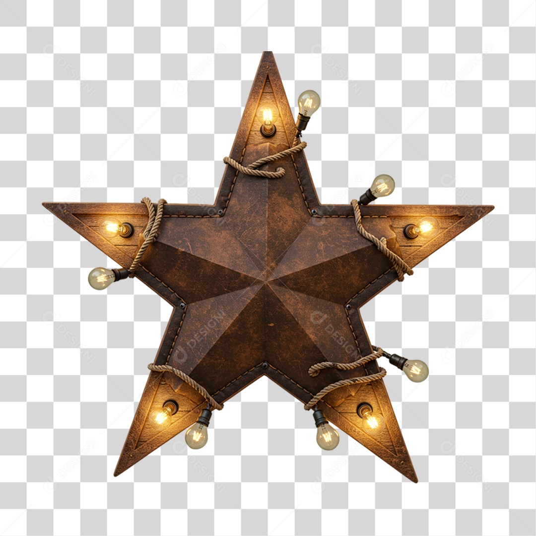Estrela de Madeira Couro com Lâmpadas PNG Transparente