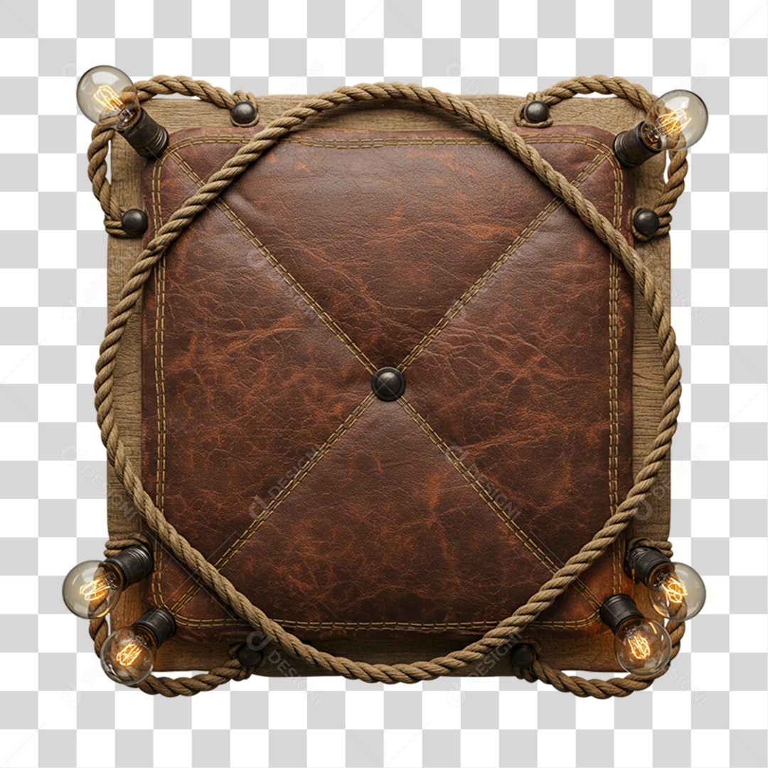 Placa de Madeira Couro com Lâmpadas PNG Transparente