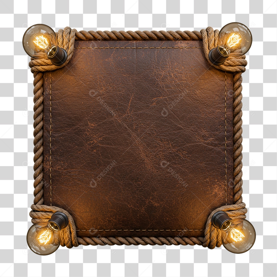 Placa de Madeira Couro com Lâmpadas PNG Transparente
