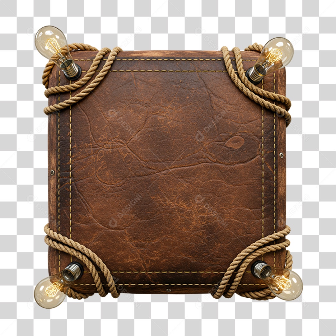 Placa de Madeira Couro com Lâmpadas PNG Transparente