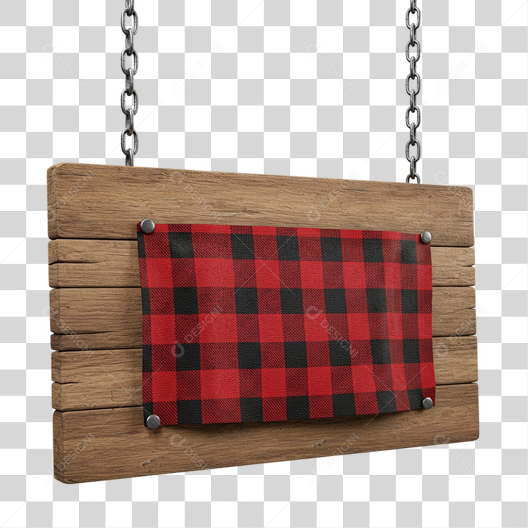 Placa de Madeira com Pano Quadriculado PNG Transparente