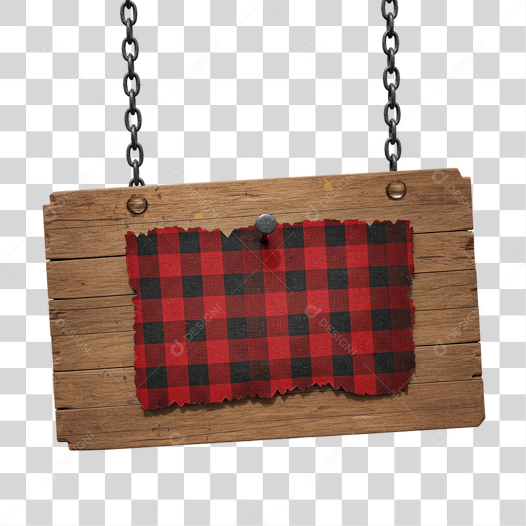 Placa de Madeira com Pano Quadriculado PNG Transparente