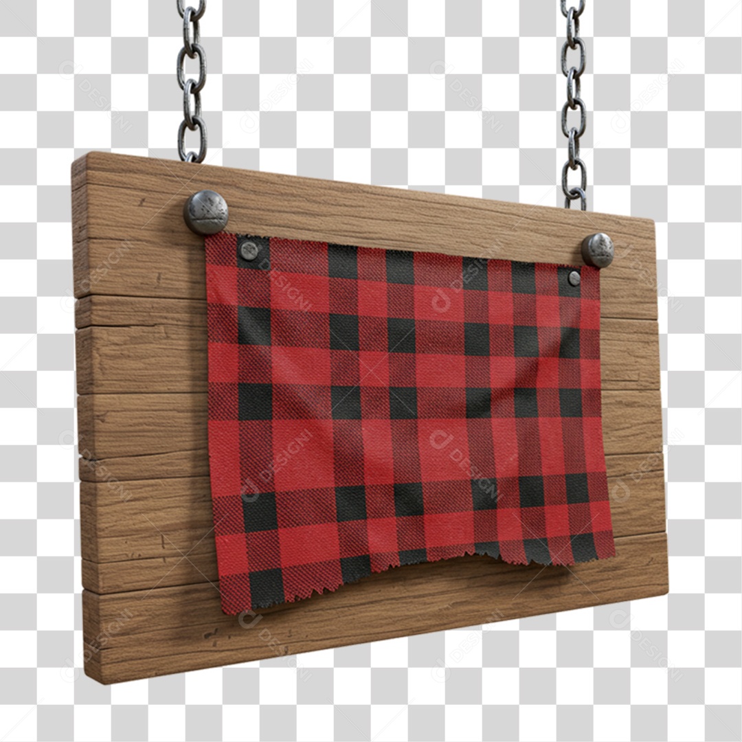 Placa de Madeira com Pano Quadriculado PNG Transparente