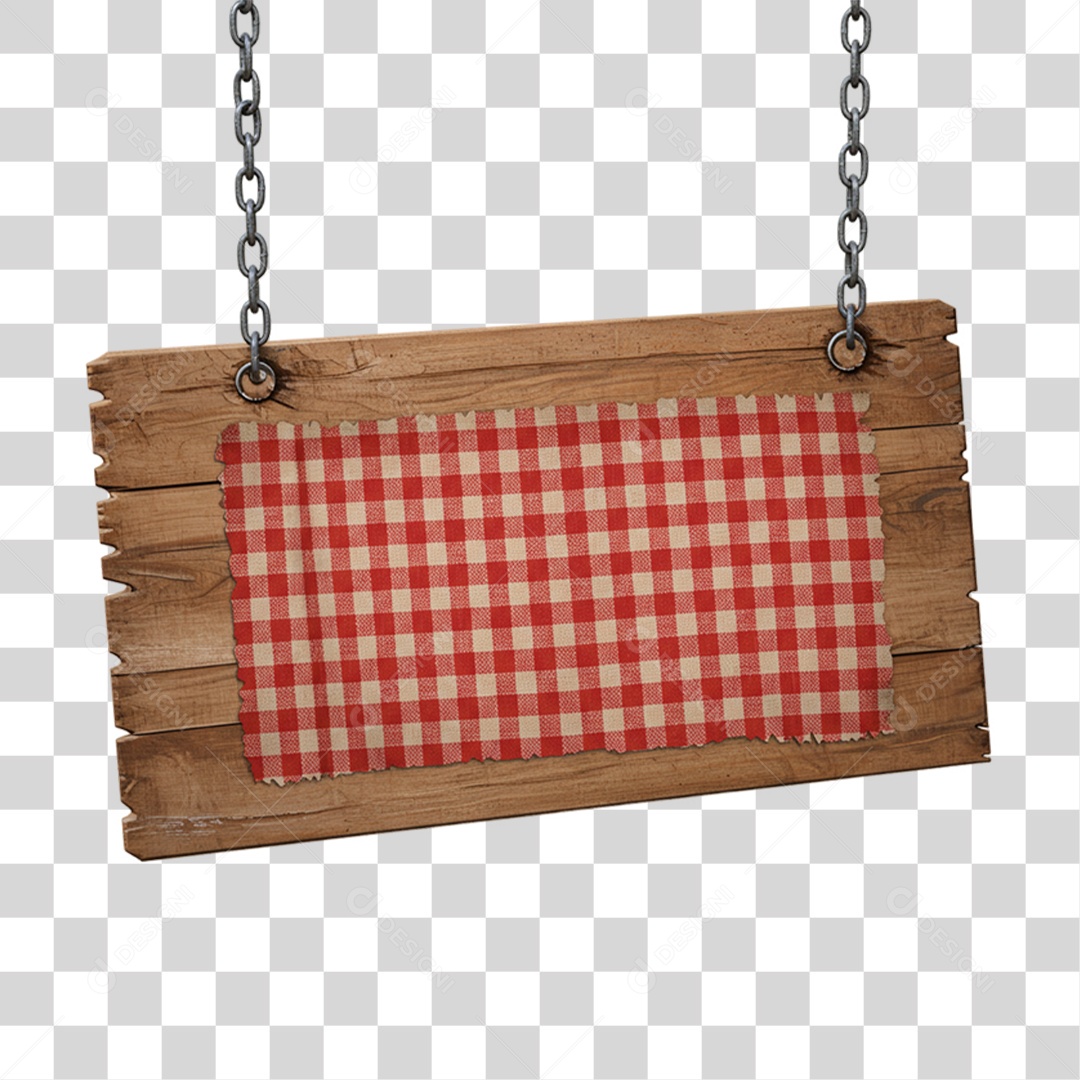 Placa de Madeira com Pano Quadriculado PNG Transparente