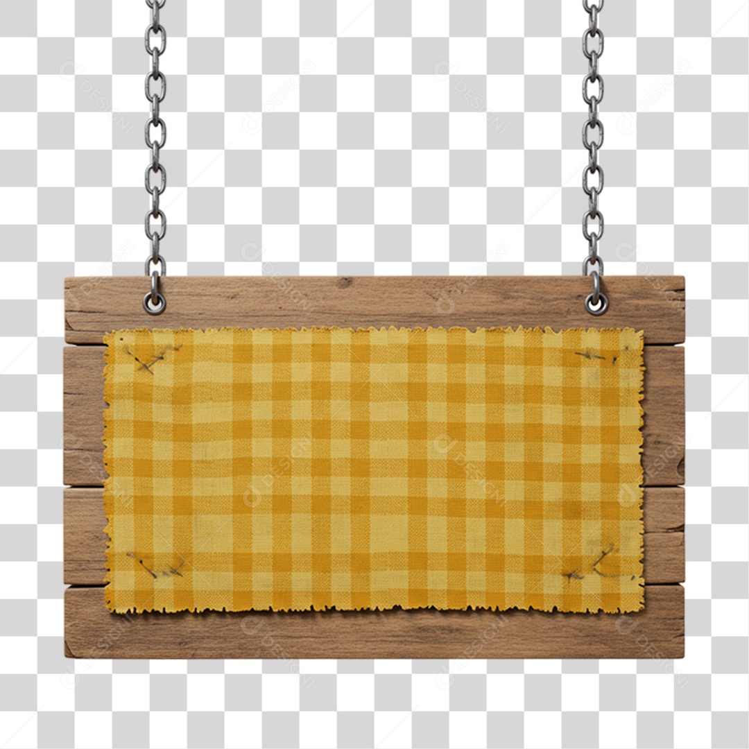 Placa de Madeira com Pano Quadriculado PNG Transparente