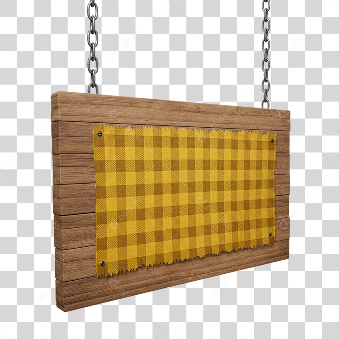 Placa de Madeira com Pano Quadriculado PNG Transparente