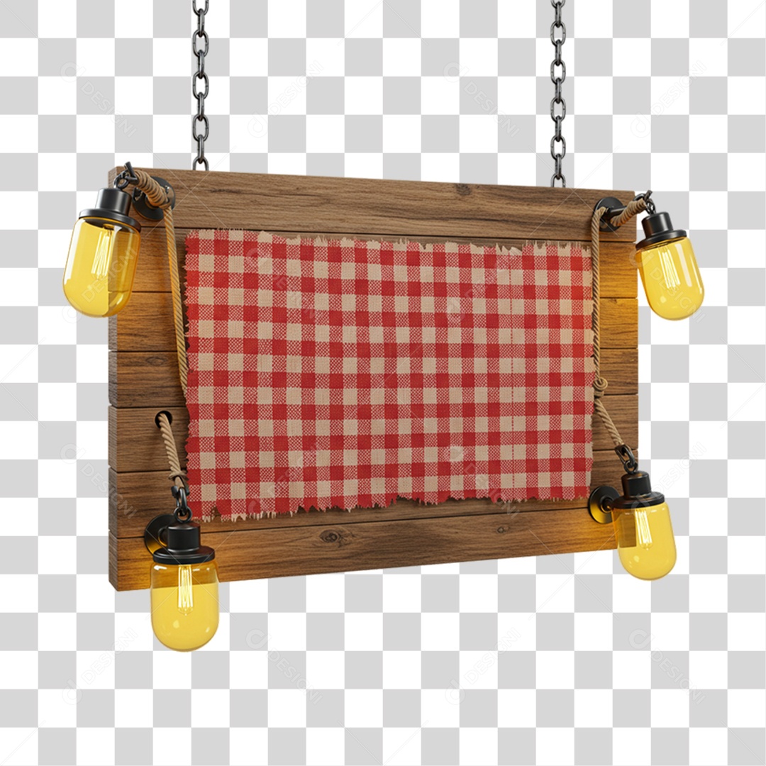 Placa de Madeira com Pano Quadriculado PNG Transparente