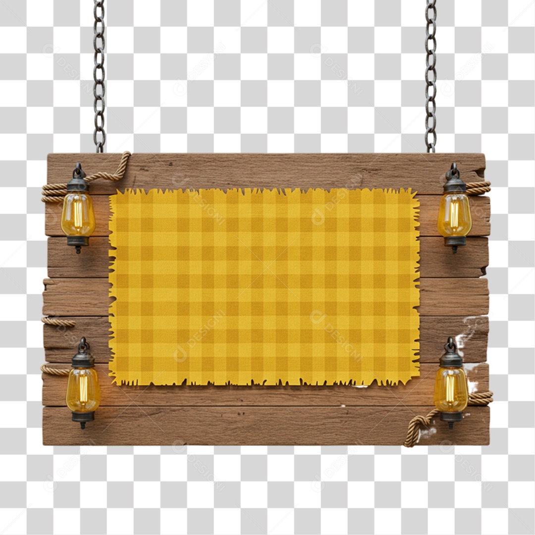 Placa de Madeira com Pano Quadriculado PNG Transparente