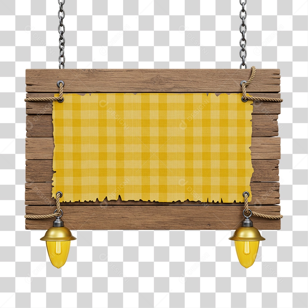 Placa de Madeira com Pano Quadriculado PNG Transparente