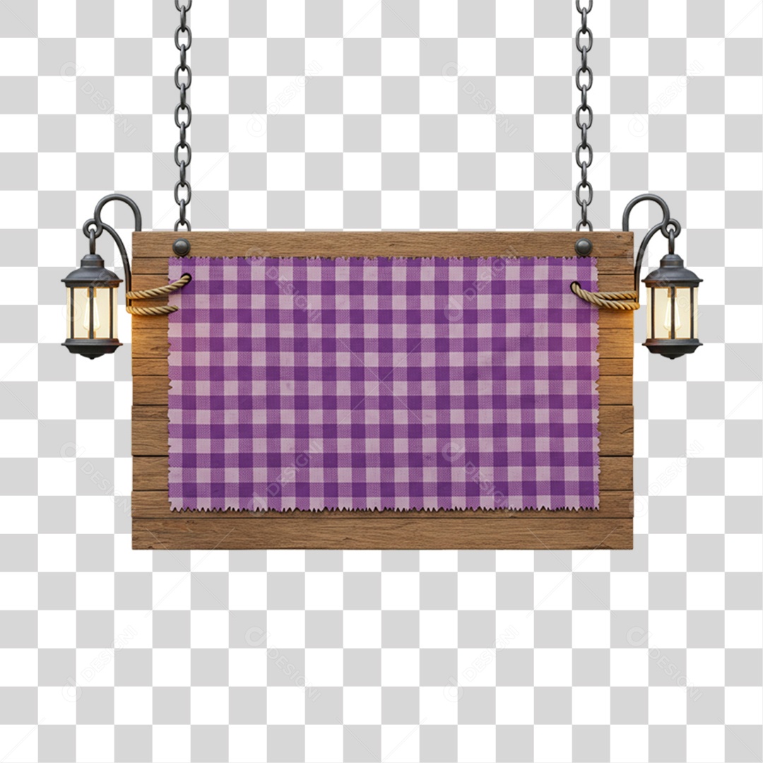 Placa de Madeira com Pano Quadriculado PNG Transparente