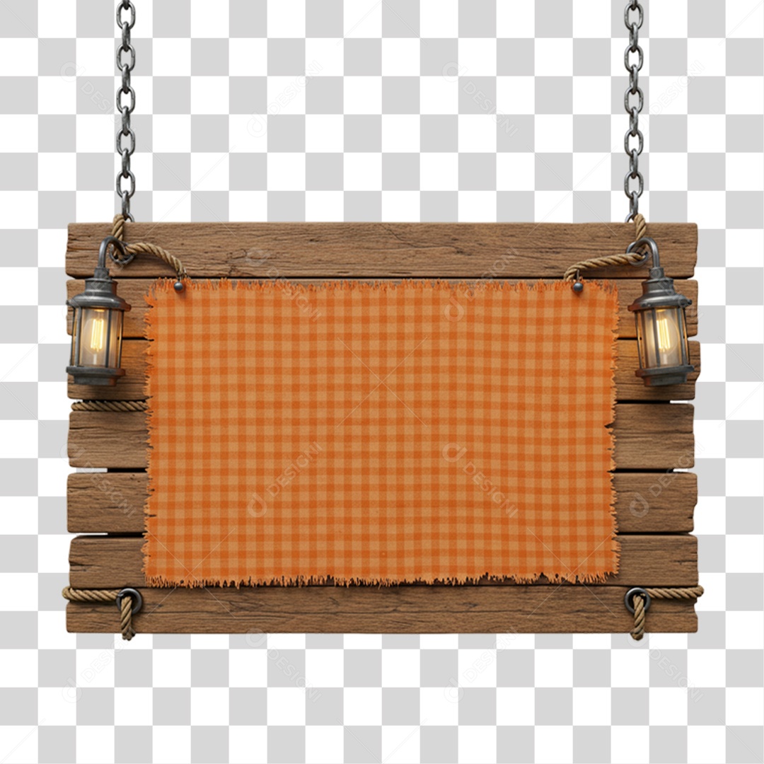 Placa de Madeira com Pano Quadriculado PNG Transparente