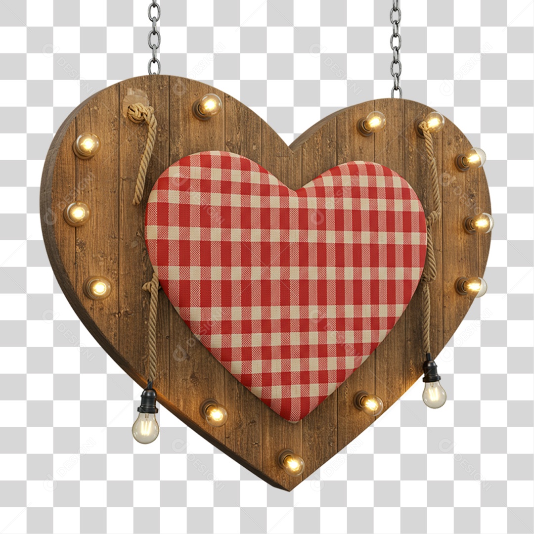 Coração com Desenhos Quadriculados PNG Transparente