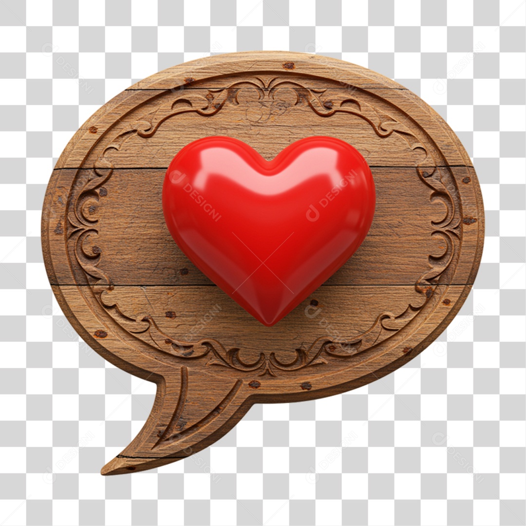 Elemento 3D Caixa de Texto Madeira Coração PNG Transparente