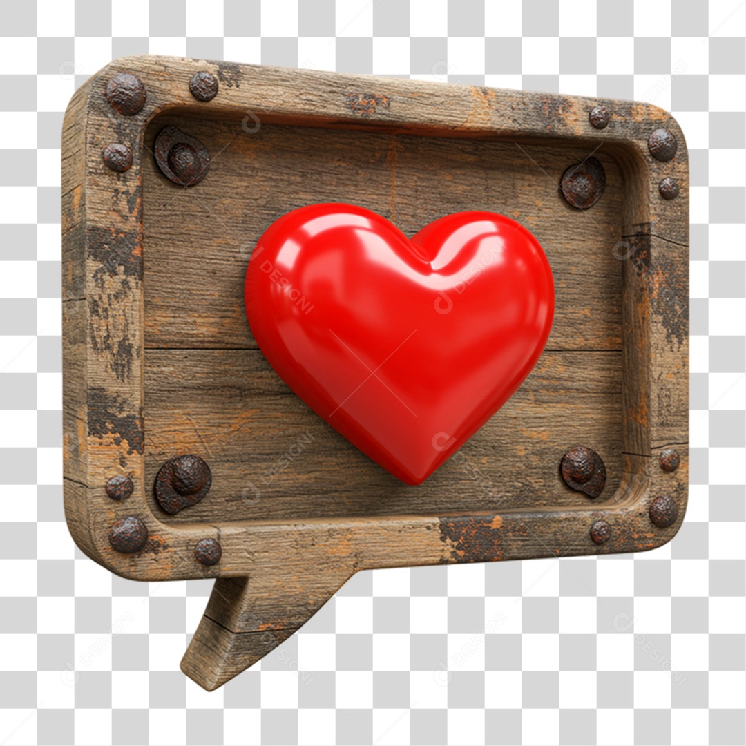 Elemento 3D Caixa de Texto Madeira Coração PNG Transparente