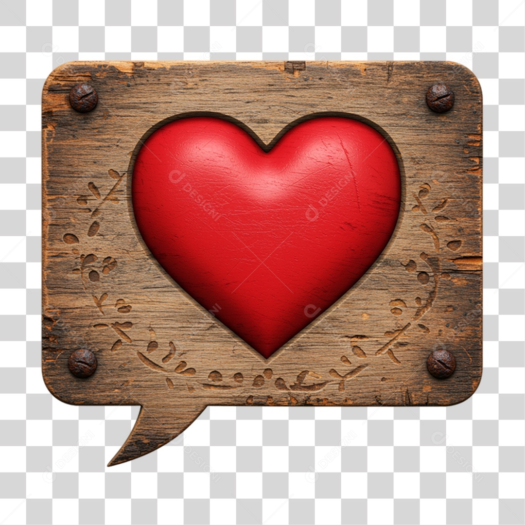 Elemento 3D Caixa de Texto Madeira Coração PNG Transparente