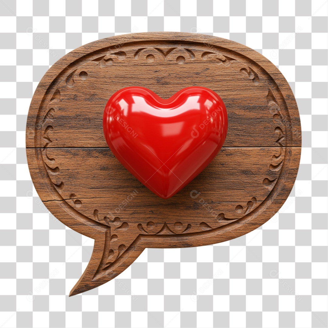 Elemento 3D Caixa de Texto Madeira Coração PNG Transparente