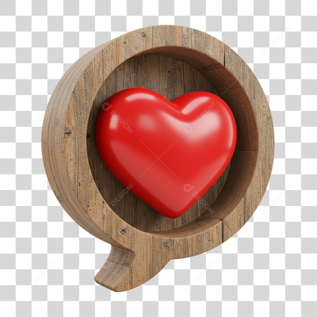 Elemento 3D Caixa de Texto Madeira Coração PNG Transparente