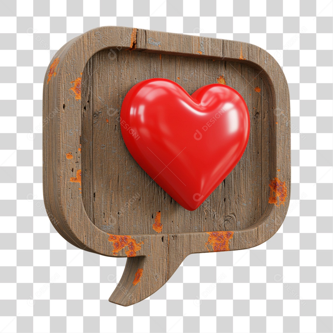 Elemento 3D Caixa de Texto Madeira Coração PNG Transparente