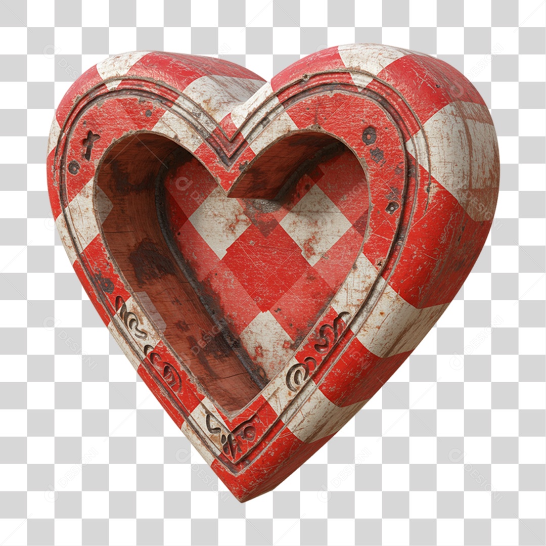 Coração com Desenhos Quadriculados PNG Transparente