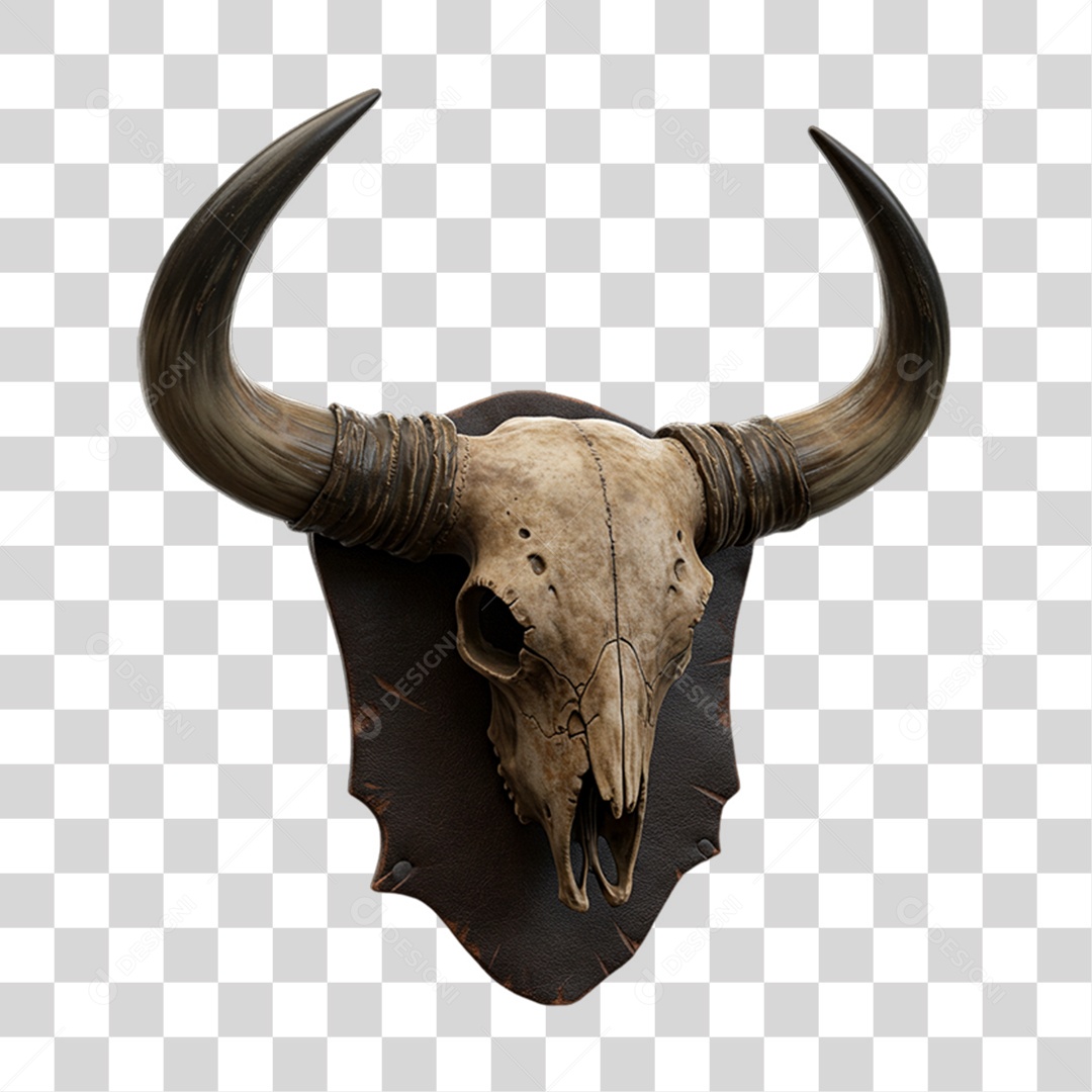 Crânio de Touro em Placa de Madeira PNG Transparente