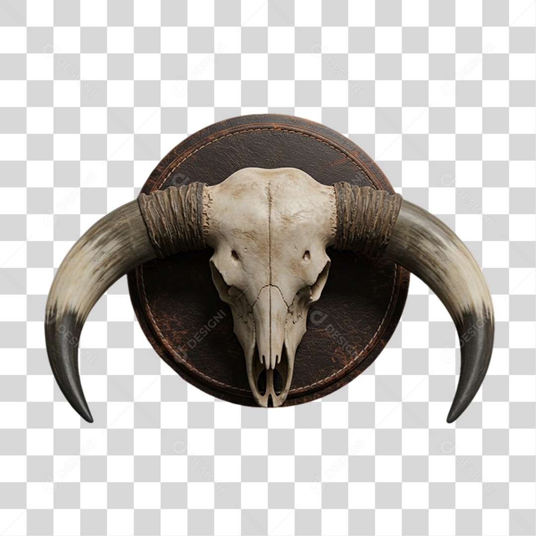 Crânio de Touro em Placa de Madeira PNG Transparente