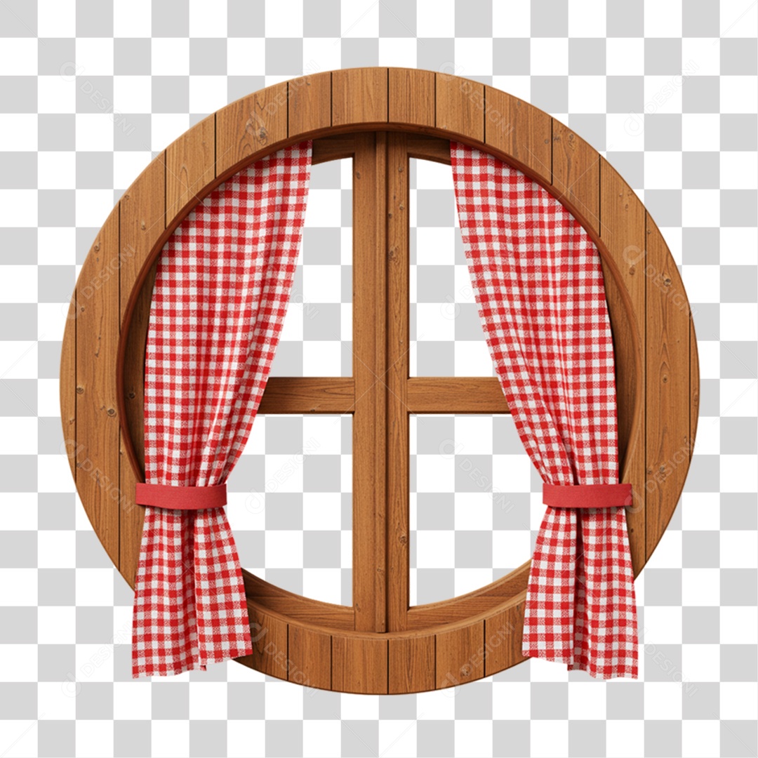Janela com Cortina Quadriculada PNG Transparente