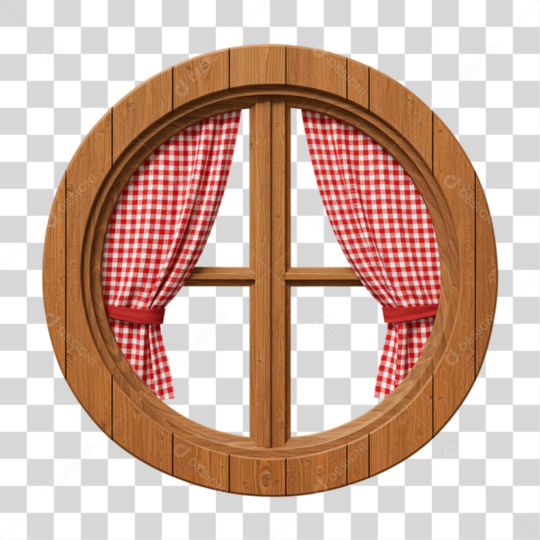Janela com Cortina Quadriculada PNG Transparente