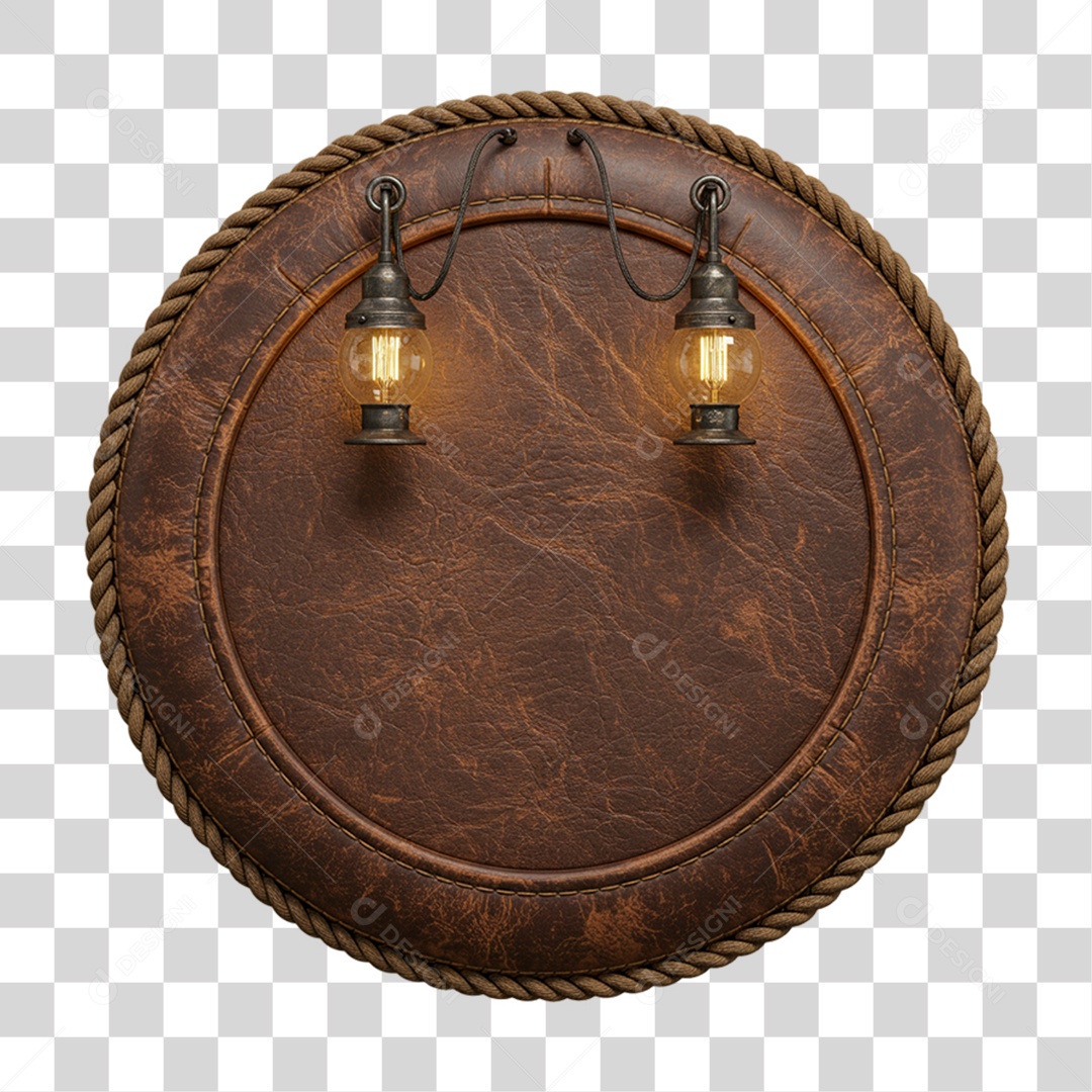 Placa de Madeira Couro com Lâmpadas PNG Transparente
