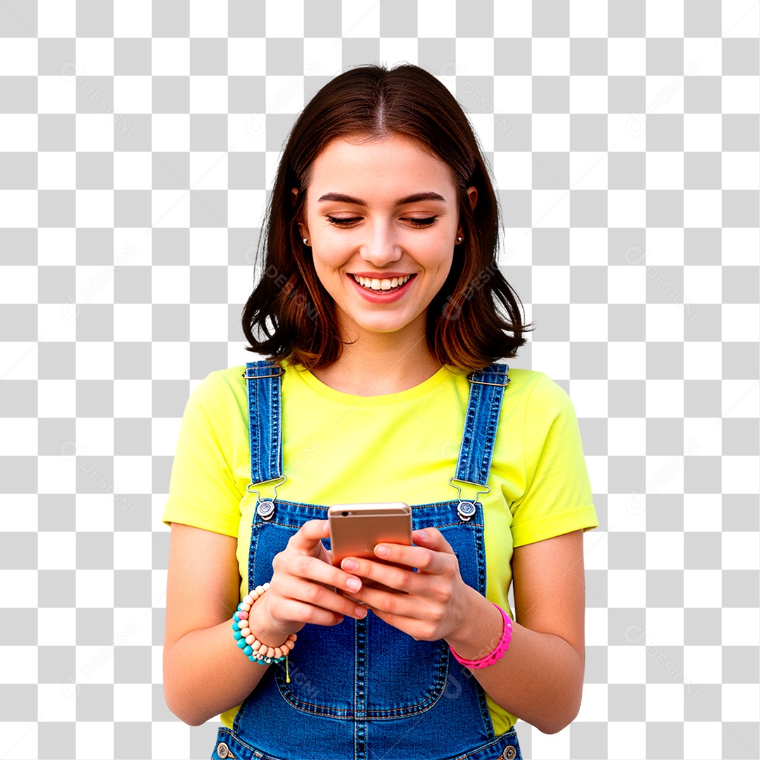 Mulher com Celular PNG Transparente