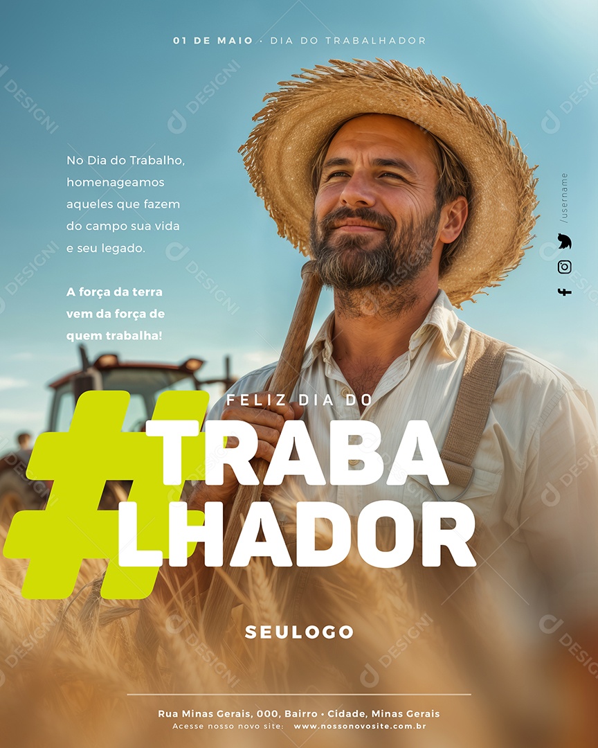 Feliz Dia Do Trabalhador 01 de Maio Social Media PSD Editável