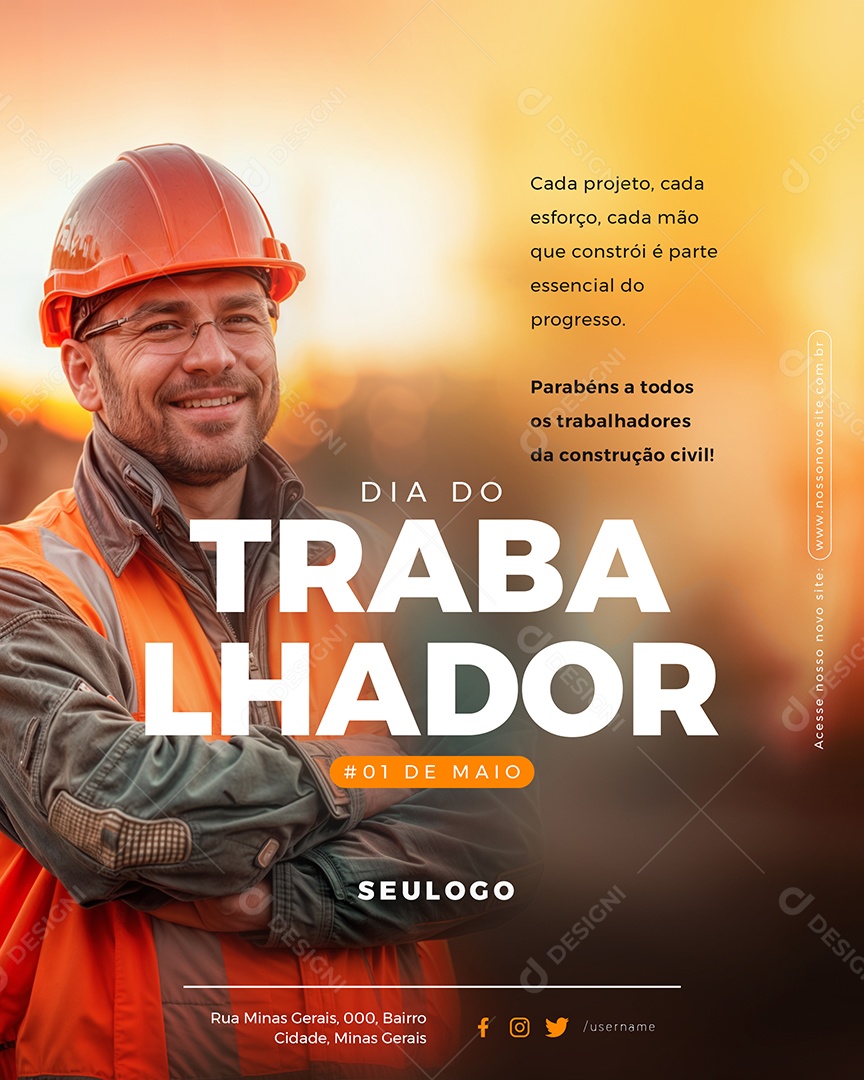 Feliz Dia Do Trabalhador 01 de Maio Social Media PSD Editável