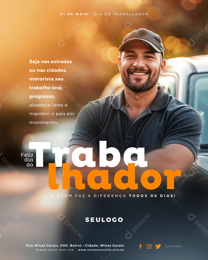 Feliz Dia Do Trabalhador 01 de Maio Social Media PSD Editável